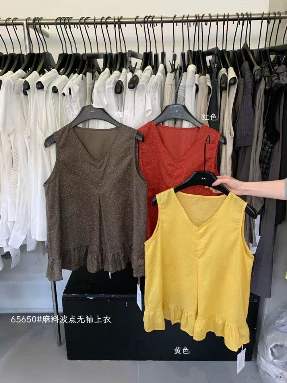HXL65650新款韩版百搭显瘦波点无袖背心女宽松休闲慵懒风上衣女