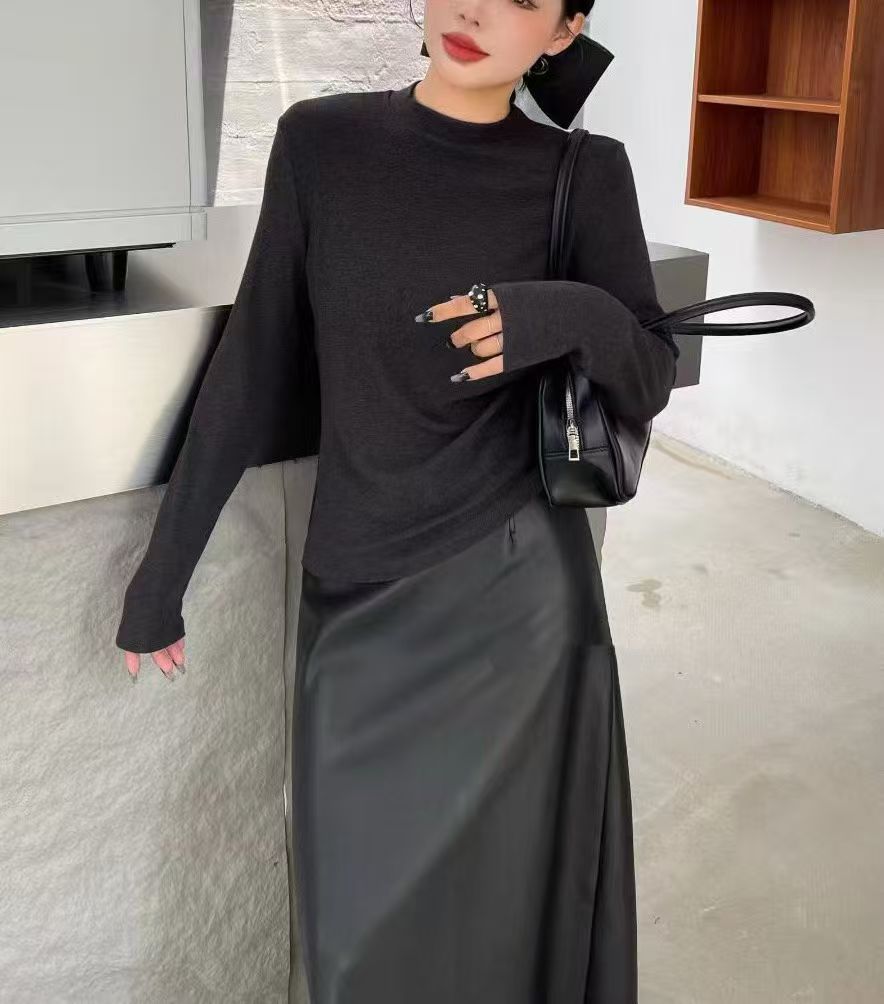 E念8002冬季新品羊绒加绒大版型宽松立领纯色长袖打底衫上衣2025