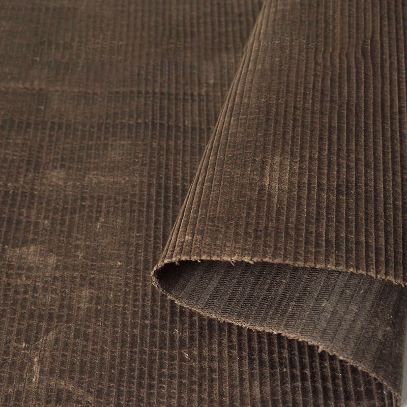 外贸出口重磅690g棕色8坑油蜡灯芯绒布料折痕复古设计师高档面料