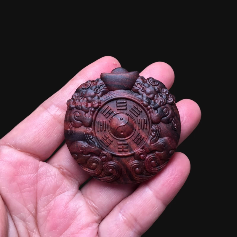 海南花梨木雕山鬼花钱吊坠挂件实木雕刻木质工艺品汽车挂件手把件