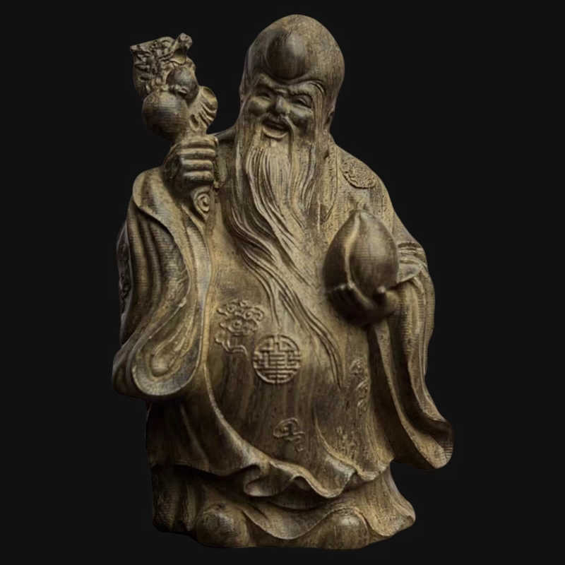 越南沉香木雕寿星公摆件实木雕刻寿仙祝寿贺寿家居客厅工艺品摆件
