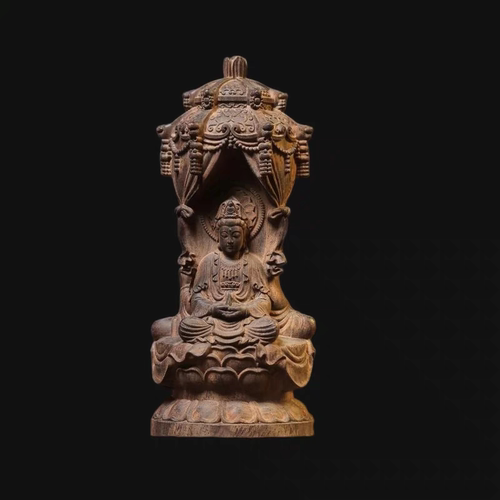 越南沉香木雕 西方三圣塔 摆件实木雕刻桌面摆饰家居玄关供奉西方