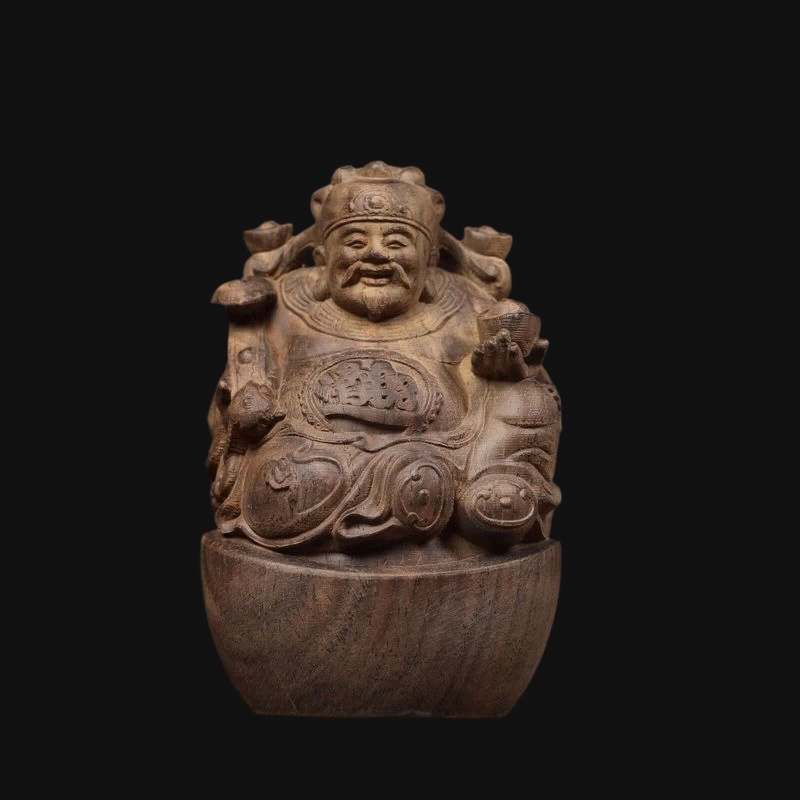 越南沉香木雕 财神爷 摆件实木雕刻文财神佛像客厅店铺木质工艺品