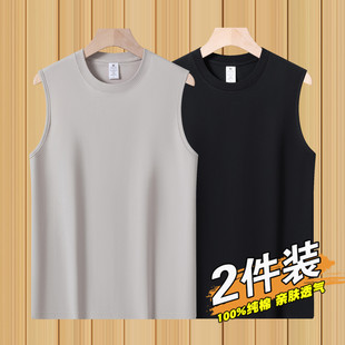 100%新疆棉重磅背心男t恤无袖宽松外穿健身工字运动坎肩打底上衣