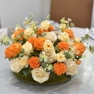 酒店圆形桌花餐桌花摆花餐厅饭店宴会转盘中间花艺装饰包厢摆件