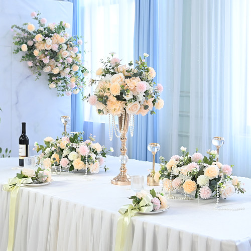 香槟粉花艺布置套装生日布置假花
