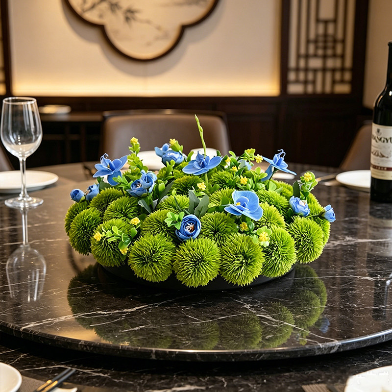 酒店圆桌中间装饰餐厅包厢客厅桌面餐桌花葱球欧花会议桌花摆台花