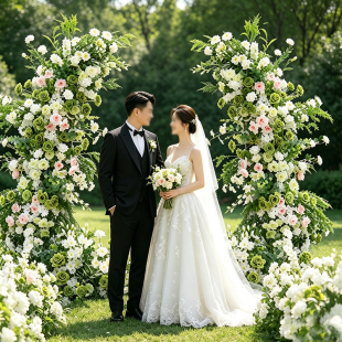 户外婚礼仿真花求婚拱门婚庆装饰花艺铁艺牛角羊角门路引花排花架