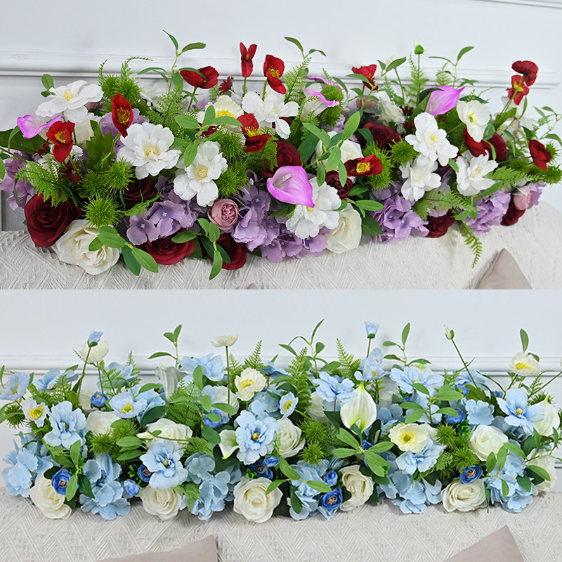 婚礼宴会餐厅桌面长条花桌花装饰仿真花酒店客厅餐桌橱窗假花道具