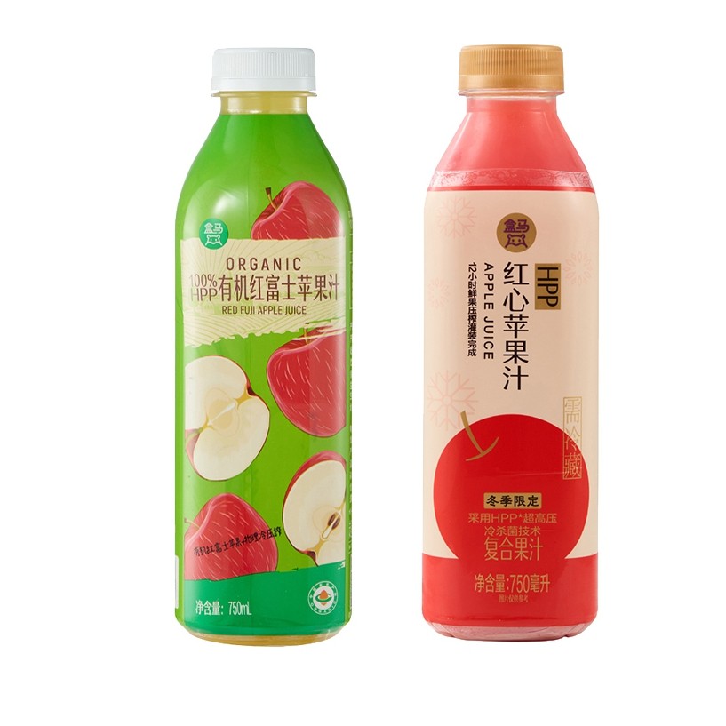 盒马代购HPP红心苹果汁有机红富士苹果750ml鲜榨果汁亲友聚会饮料