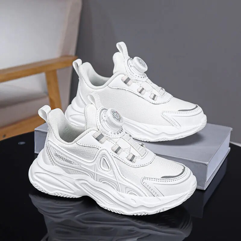 儿童运动鞋校园小白鞋透气网布中大童软底男女童跑步皮面休闲鞋