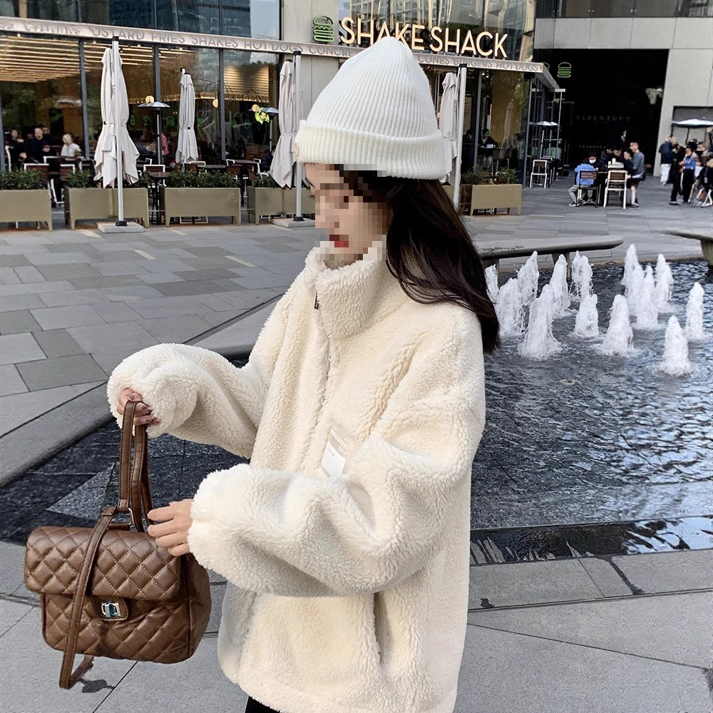 羊羔绒皮毛一体外套女秋冬2024新款宽松休闲早春加厚仿羊羔毛上衣