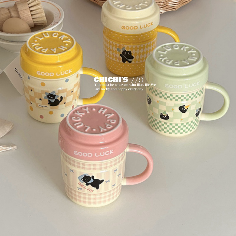 可爱小猫陶瓷马克杯带盖