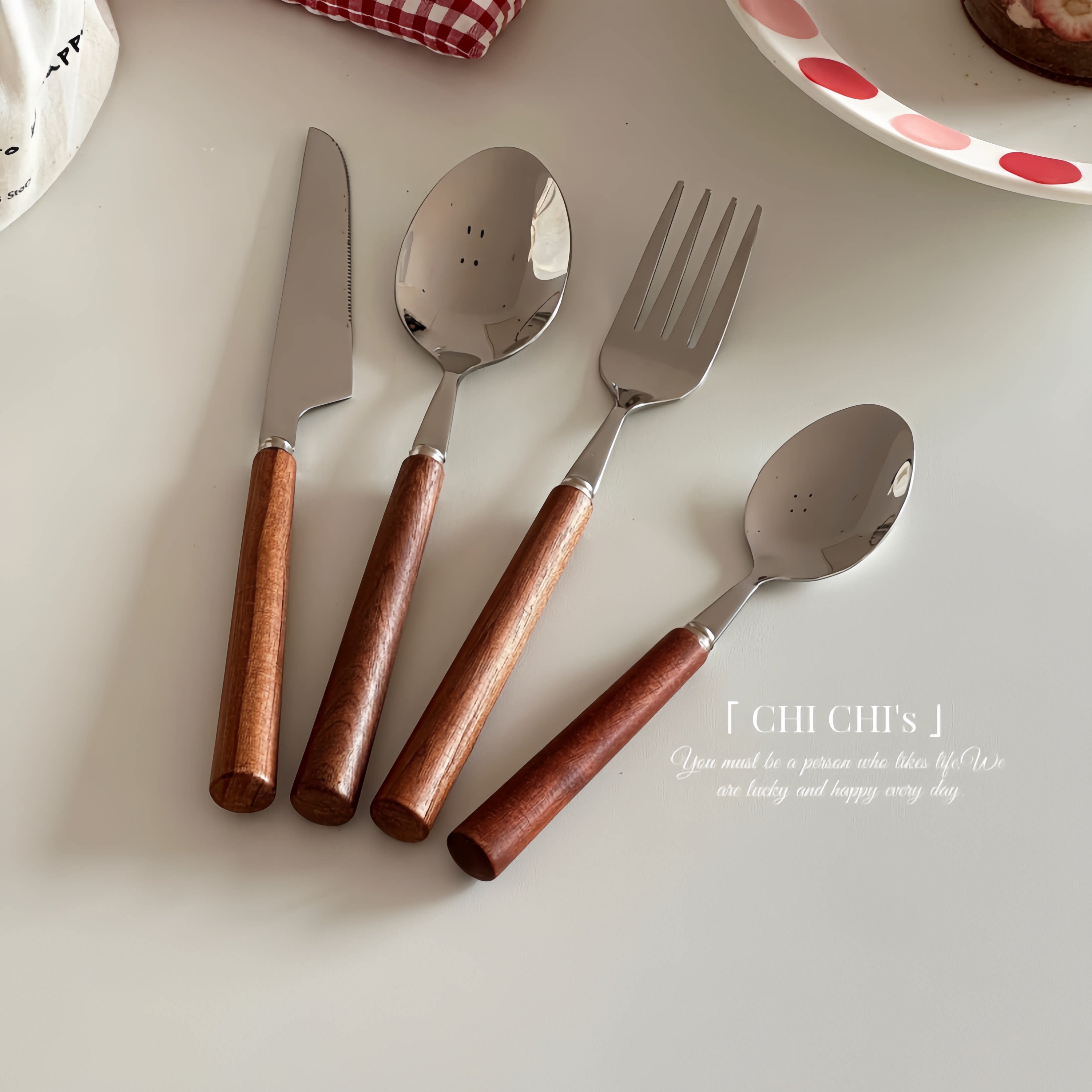 复古ins风木制手柄不锈钢西餐餐具套装刀叉勺子家用厨房用品