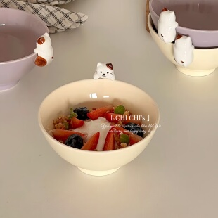 偷看你吃饭的小猫陶瓷米饭碗釉下彩家用卡通可爱儿童饭碗汤碗