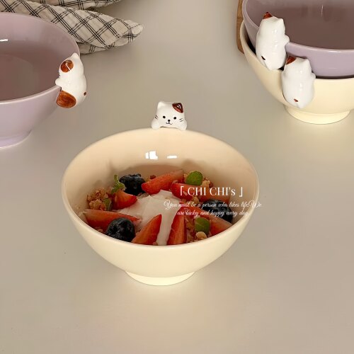 卡通小猫釉下彩陶瓷儿童饭碗
