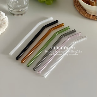 ins风简约彩色玻璃吸管合集直弯吸管非一次性加长通透喝水吸管