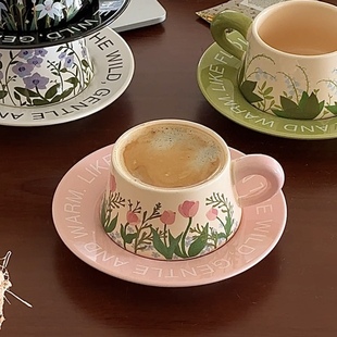生动花卉陶瓷咖啡杯碟下午茶水杯 高级感伴手礼物ins风法式