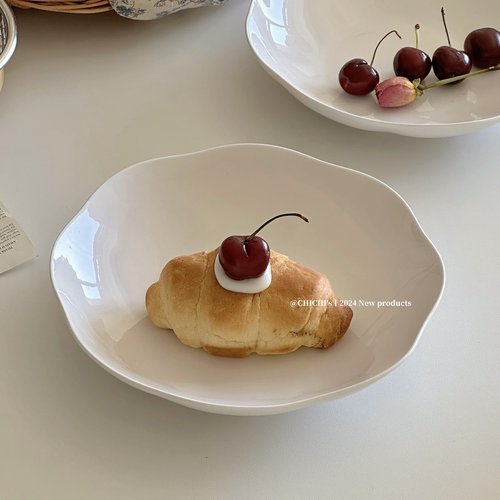 ins简约白色花边陶瓷深盘