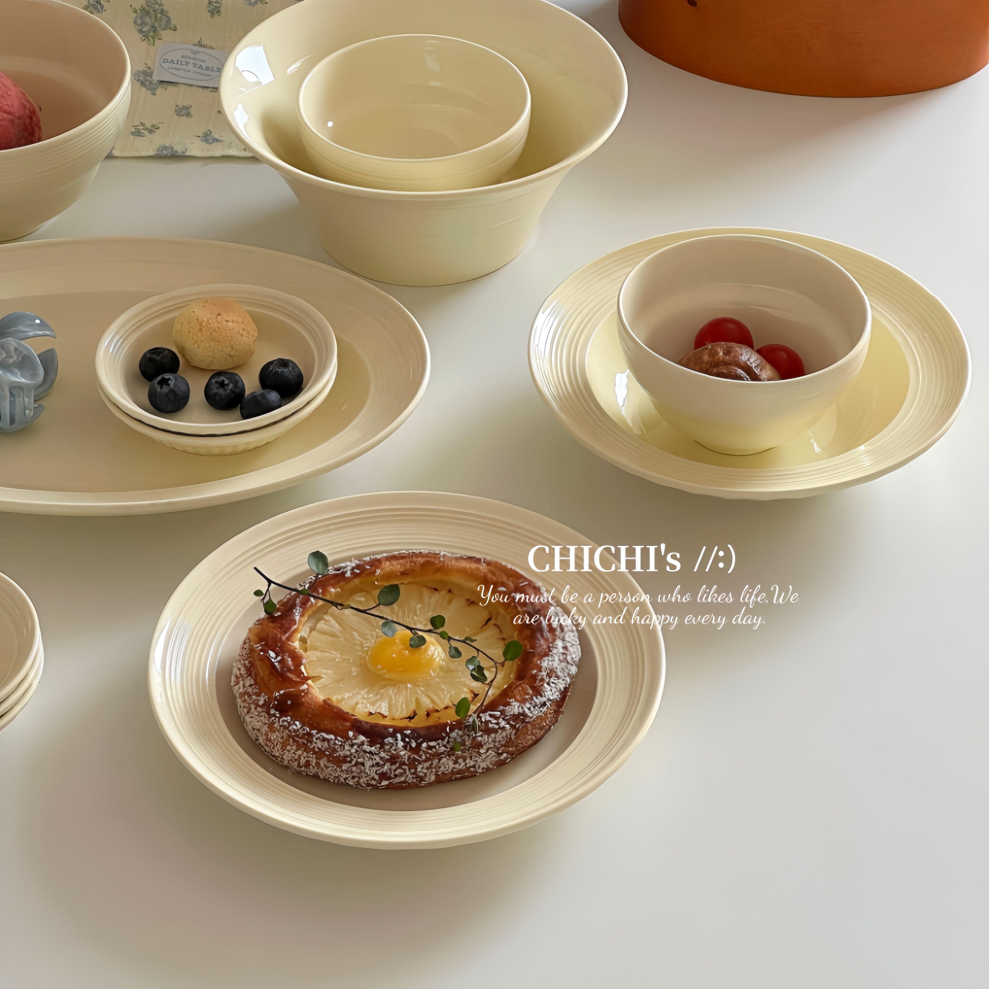 奶油风简约碗碟套装轻奢家用
