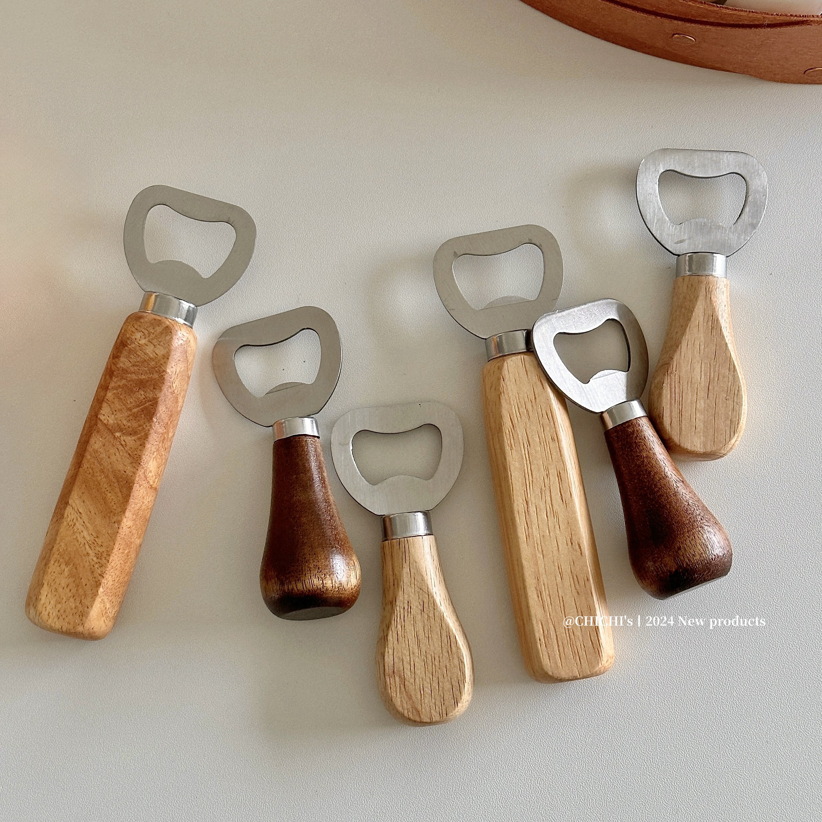 可爱木质手柄开瓶器ins风实木啤酒饮料不锈钢家用开瓶器