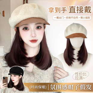 中老年妈妈帽子假发一体女秋冬短内扣锁骨发鸭舌帽光头可带遮白发