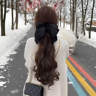 短发变长发头饰后脑勺低马尾黑色大蝴蝶结抓夹大波浪假发发夹发饰