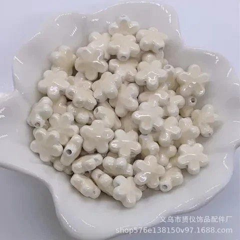 釉彩配件孔珠项链散珠串珠梅花花朵五瓣花手工陶瓷手链diy太阳花