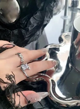 小众锆石开口同款式ins异形戒指女简约指环个性网红冷淡风设计