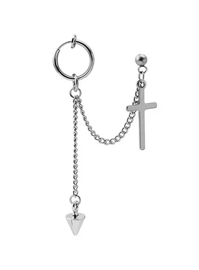 一体式耳环嘻哈链条耳钉尖锥GOT7同款十字架耳骨夹流苏不锈钢
