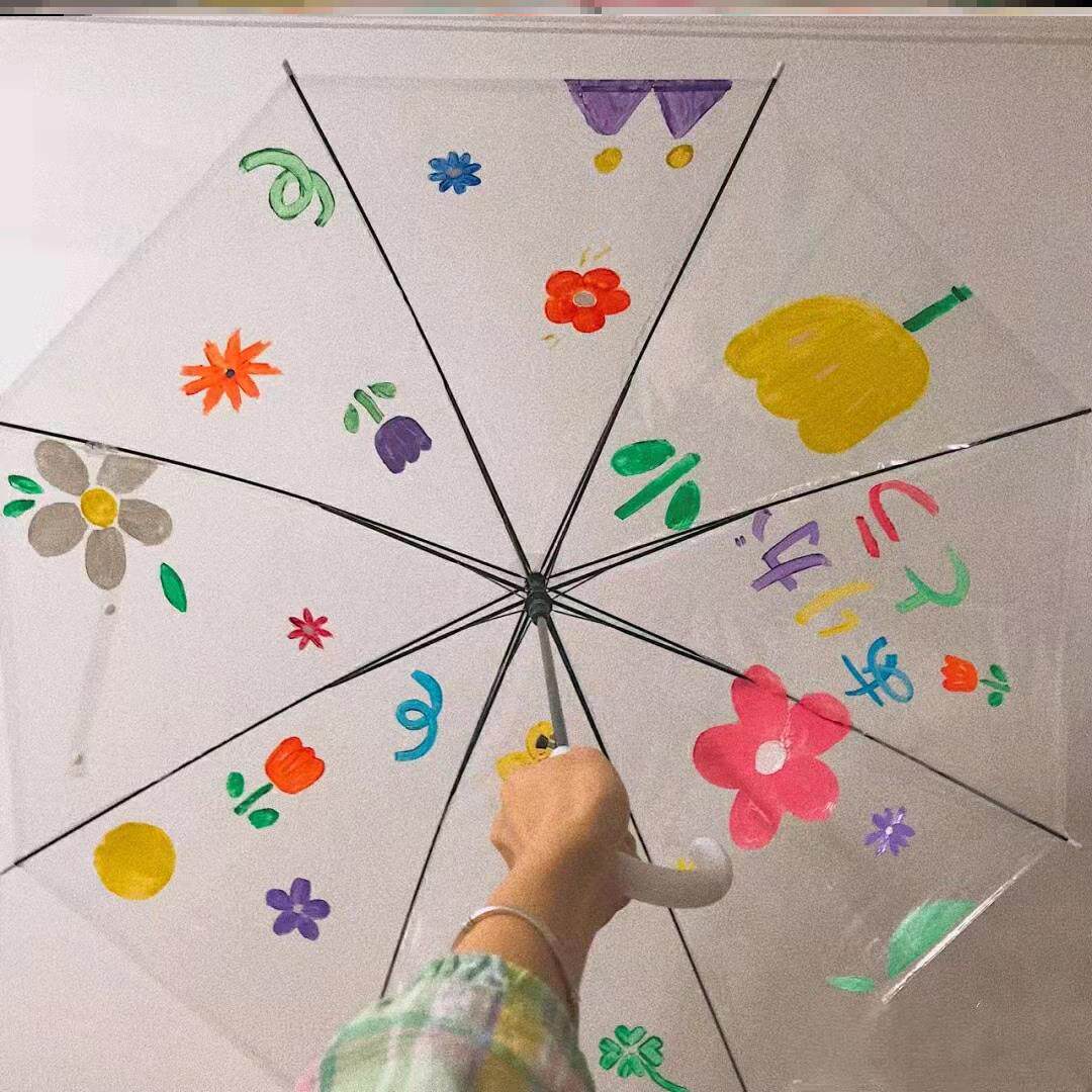 儿童绘画用雨伞涂鸦diy手绘空白透明白色幼儿园手工涂色彩绘小伞