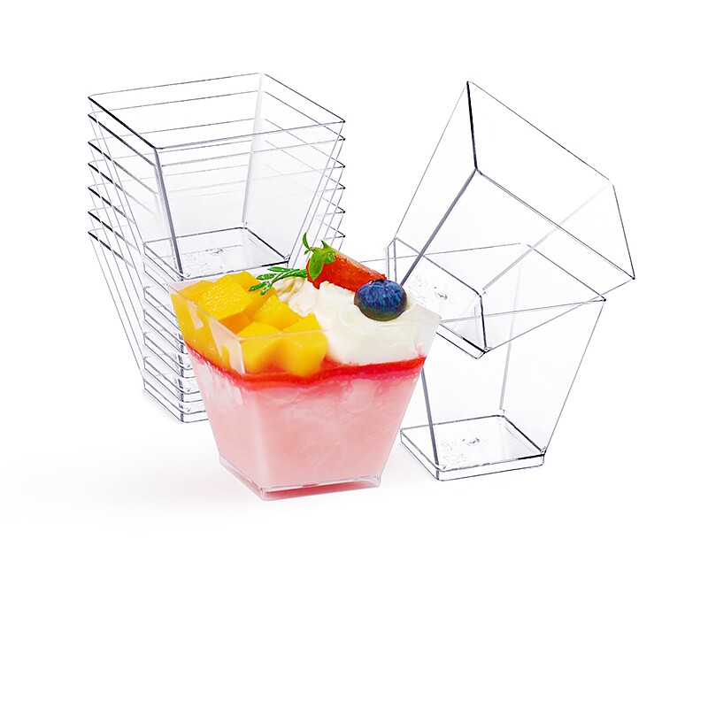 慕斯杯布丁甜品台一次性塑料透明方形果冻杯子手工烘焙摆台聚会用