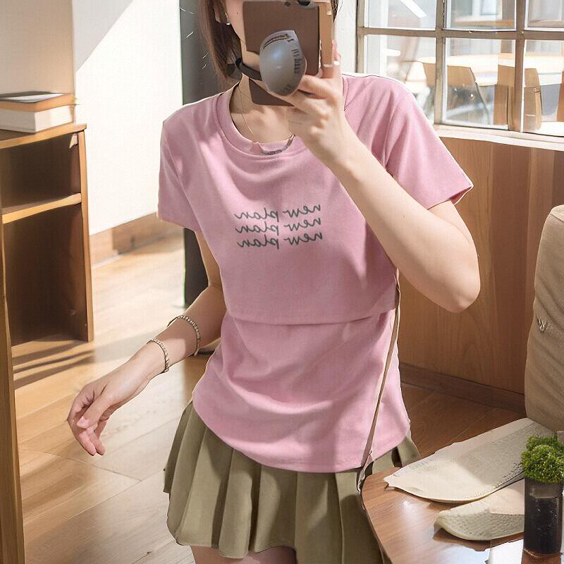 哺乳期上衣服外出夏装潮妈产后月子服薄款短袖半袖喂奶t恤打底衫