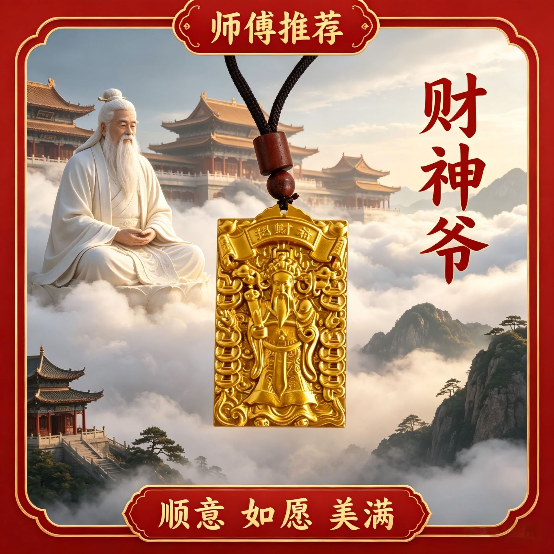 宝祥轻奢财神爷黄铜吊坠男女招财