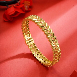 独山鸿橙古法精品麦穗手镯越南沙金手链仿真黄金卡扣双层叶子饰品