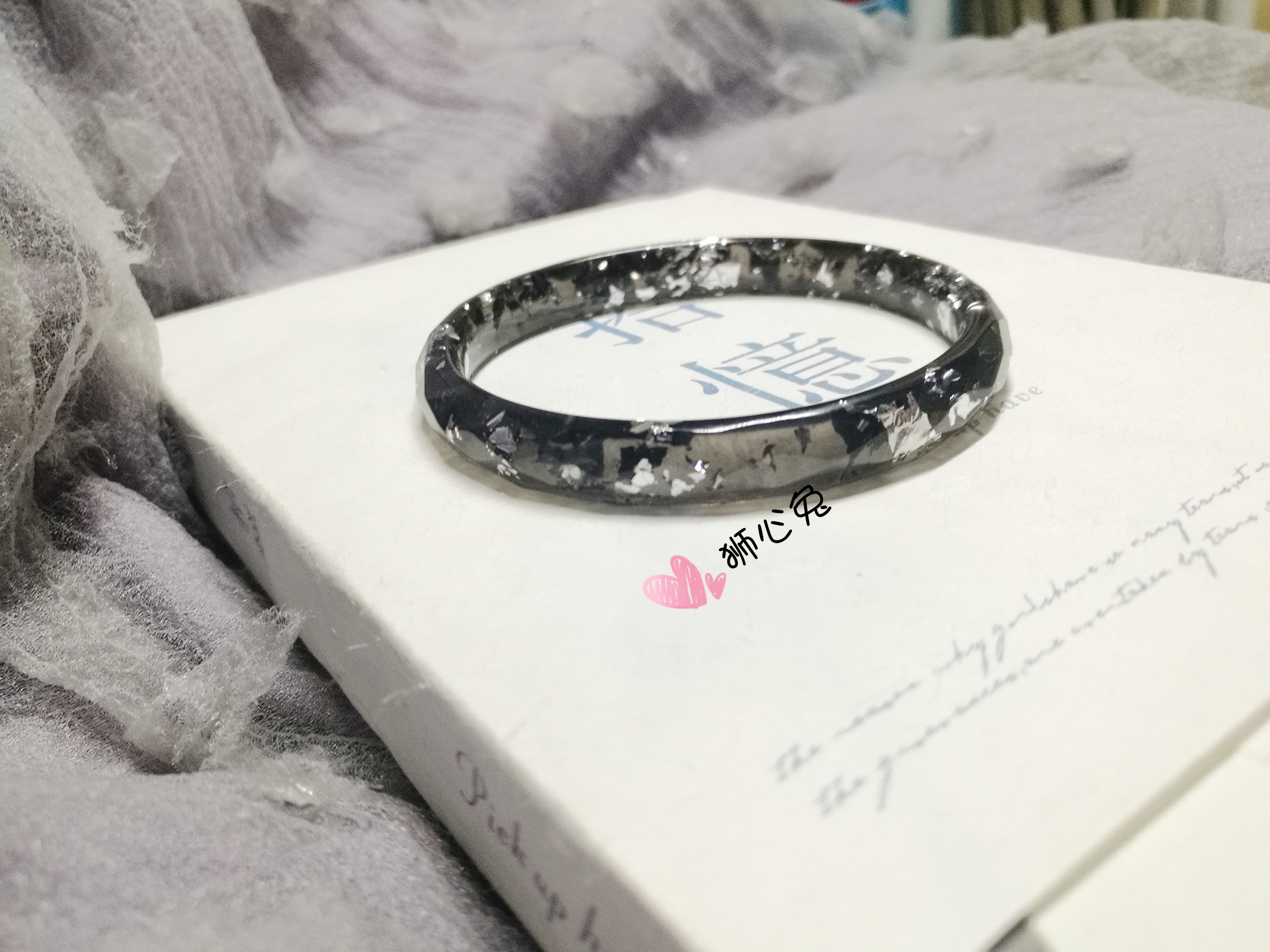 狮心兔 纯手制作 暗黑色银箔树脂手镯 冷酷仙境切面 男女情侣手镯