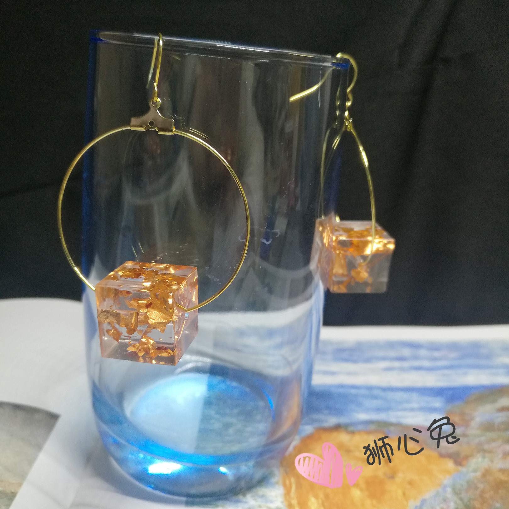 狮心兔{箔系列} 金箔耳环 星星宇宙 合金 方体耳环  定制耳环新鲜