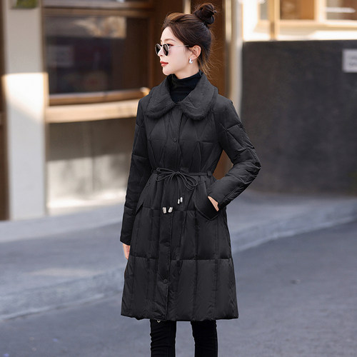 2025新款羽绒服女冬季长款款面包服时尚宽松加厚黑色白鸭绒外套潮