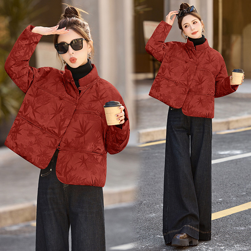 短款羽绒服女2025冬季新款小个子妈妈独特漂亮新中式国风红色外套