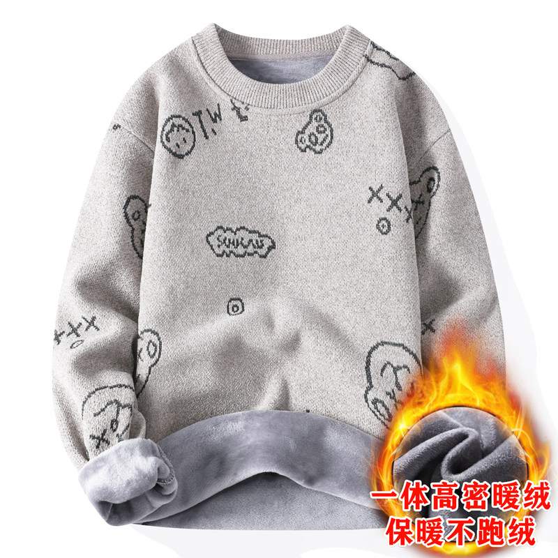 香港正品牌官方一体绒雪尼尔毛衣男秋冬季青少年加绒加厚针织衫初
