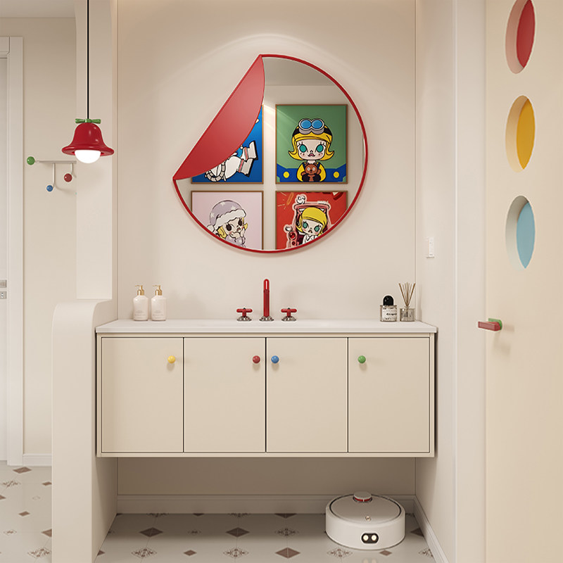 奶油风多巴胺浴室柜悬挂式可丽耐一体盆卫生间实木烤漆洗漱台定制,家装主材,浴室柜组合,淘宝优惠券,粉丝福利购,淘宝优惠卷