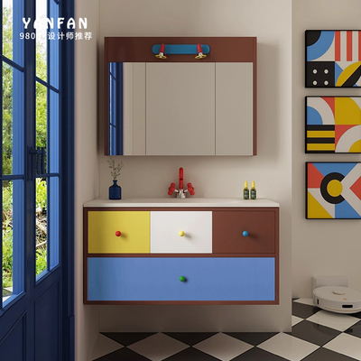 孟菲斯多巴胺撞色浴室柜组合