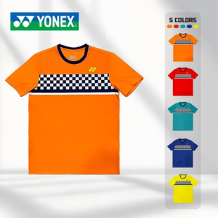 YONEX/尤尼克斯羽毛球服运动短袖速干透气T恤黑白格子文化衫-1794