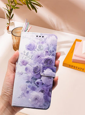 紫色玫瑰适用iphone17air/14plus/15promax/13/12/11苹果16e翻盖手机壳678插卡防摔se2/se3保护反盖皮套XS/XR
