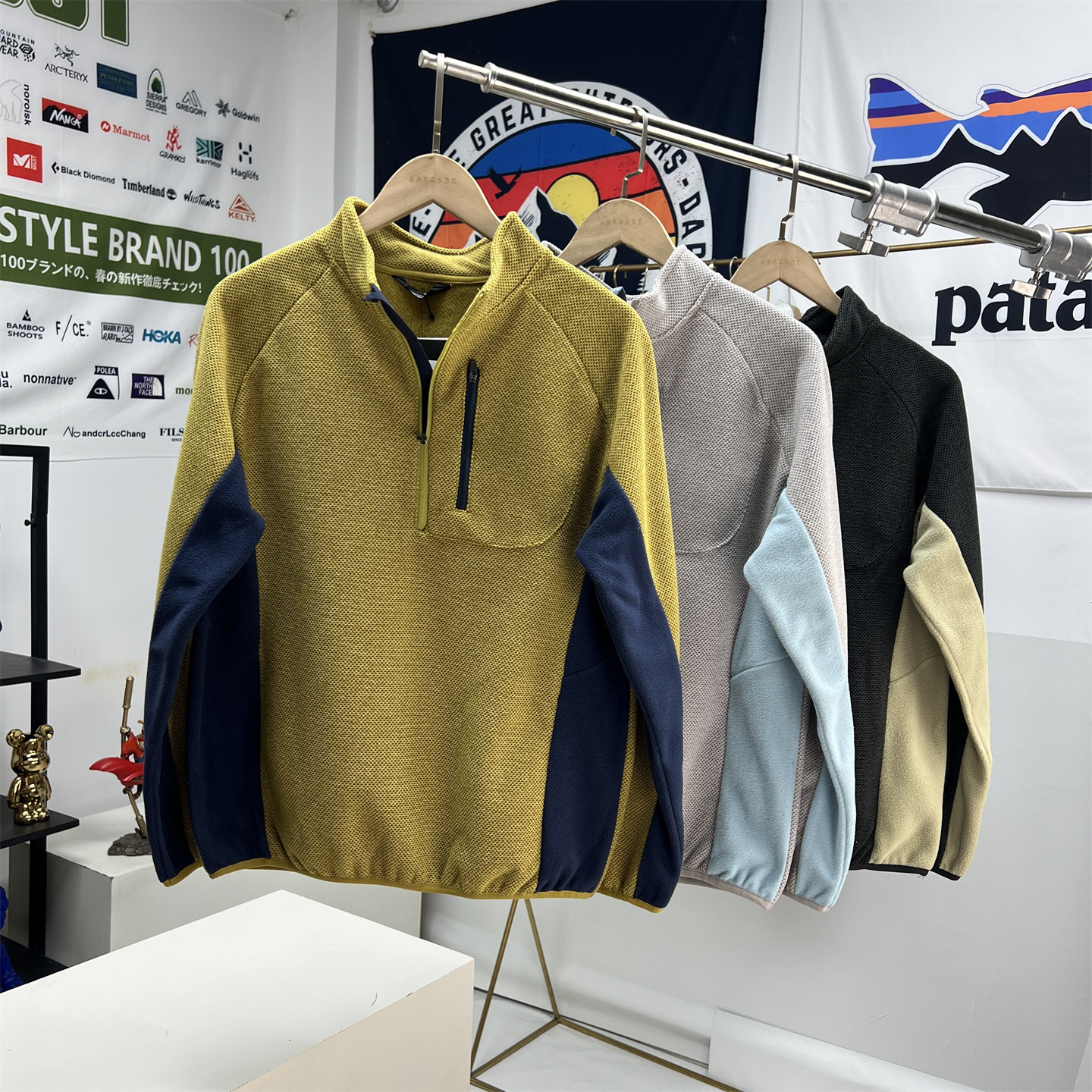 户外山系立体蜂窝肌理持久干爽透气男女通用套头立领半拉链抓绒衣