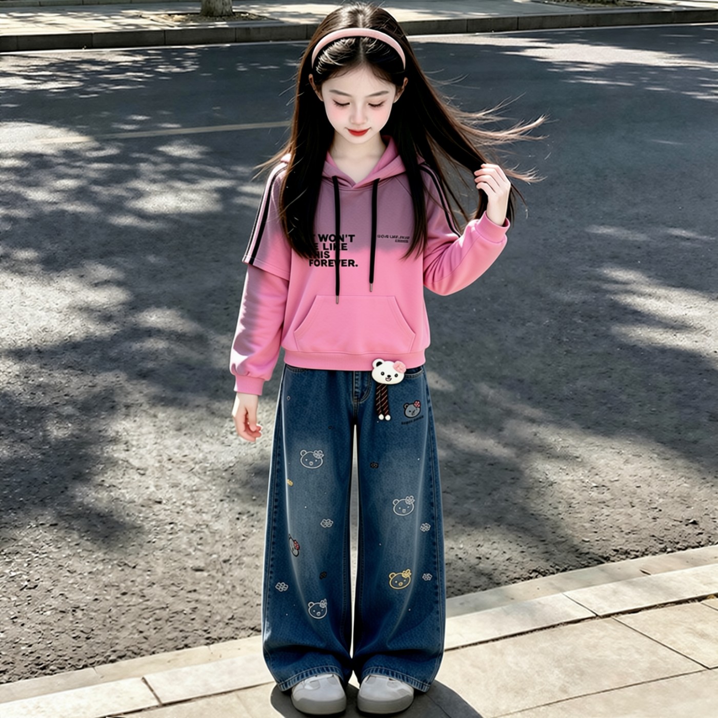 女童套装秋装2026新款儿童女大童秋季运动童装牛仔长裤休闲两件套