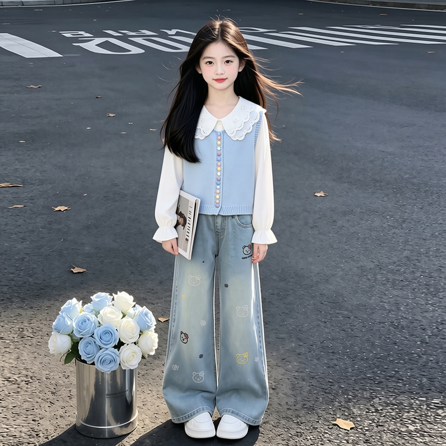 韩系女童秋套装2026新款小公主洋气马甲打底衫叠穿女孩秋季三件套