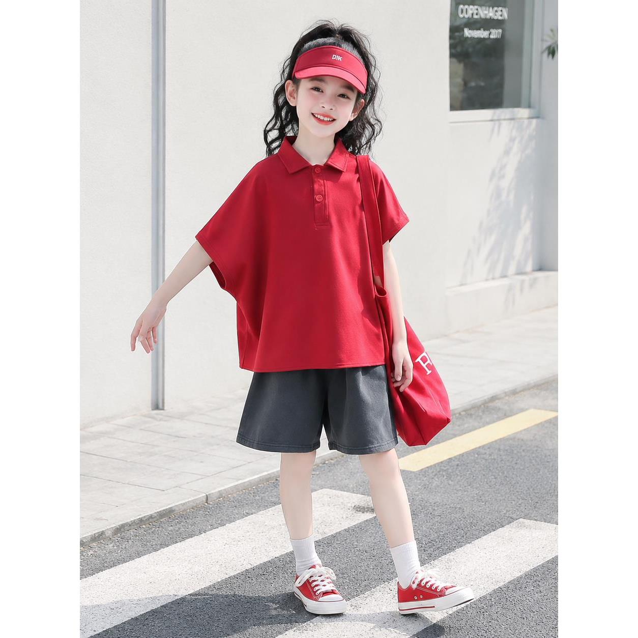 女童夏季Polo短袖短裤两件套