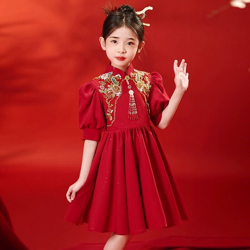 女童中式旗袍裙夏季洋气儿童中国风礼服裙子女孩六一出演服公主裙