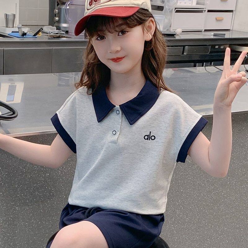 女童短袖短裤套装夏季洋气时髦中大童小女孩POLO衫休闲运动两件套